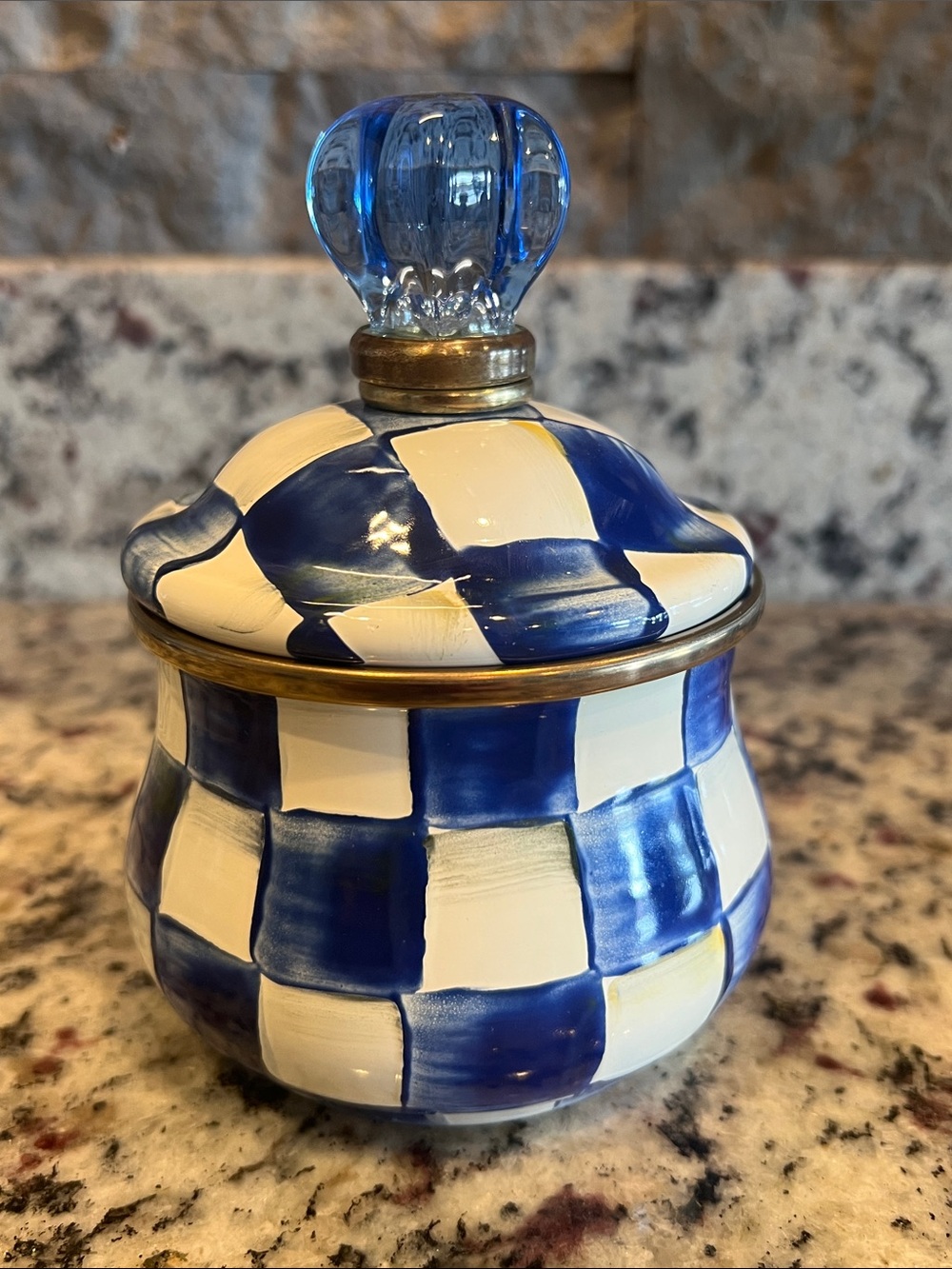 MacKenzie-Childs Royal Check Lidded Sugar Bowl. Great used condition, like new.